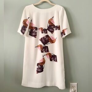 H&M White Mini Shift Modern Dress Unique Geometric Origami Print Women’s Size 6